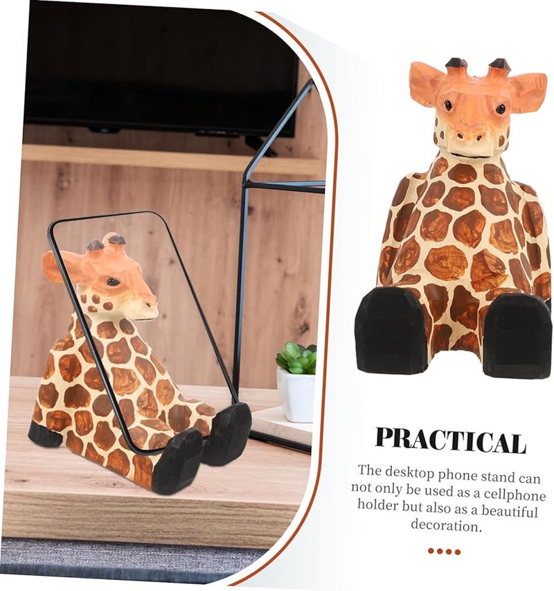Wooden Giraffe Phone Holder Stable Non Slip Desk Stand For Bed Sofa Video Calls - Image 3